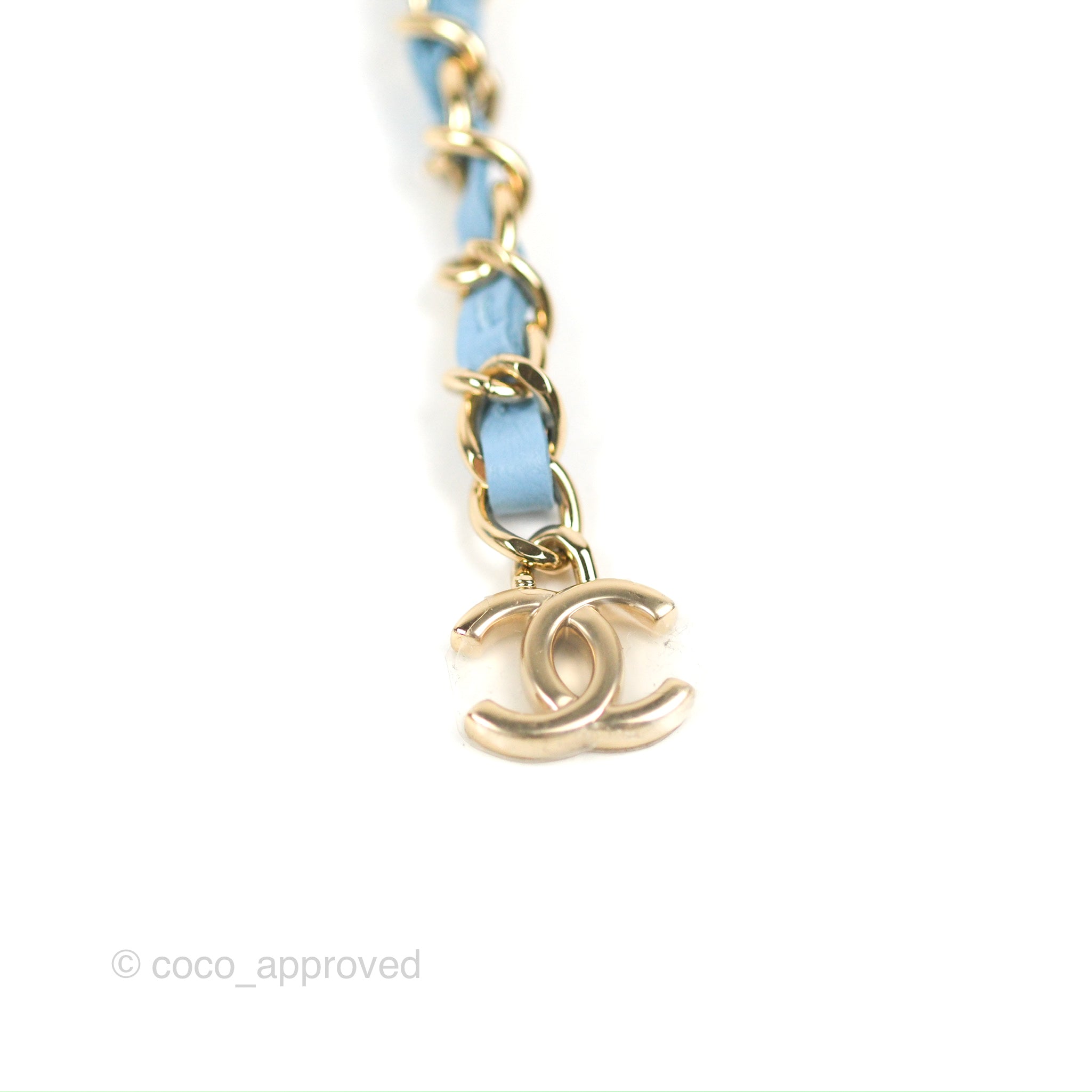 Chanel Heart on chain necklace blue lambskin