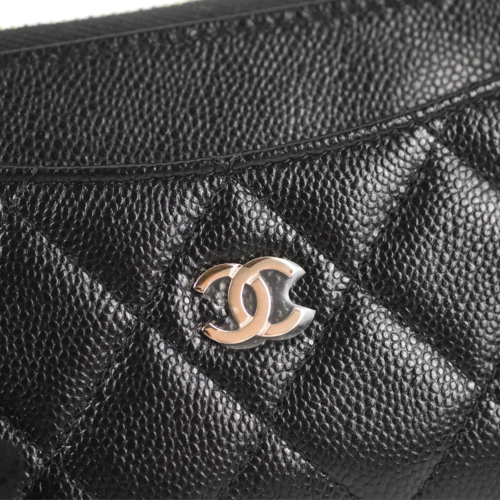 Chanel Quilted Zip Card Holder Black Caviar Gold Hardware 23S