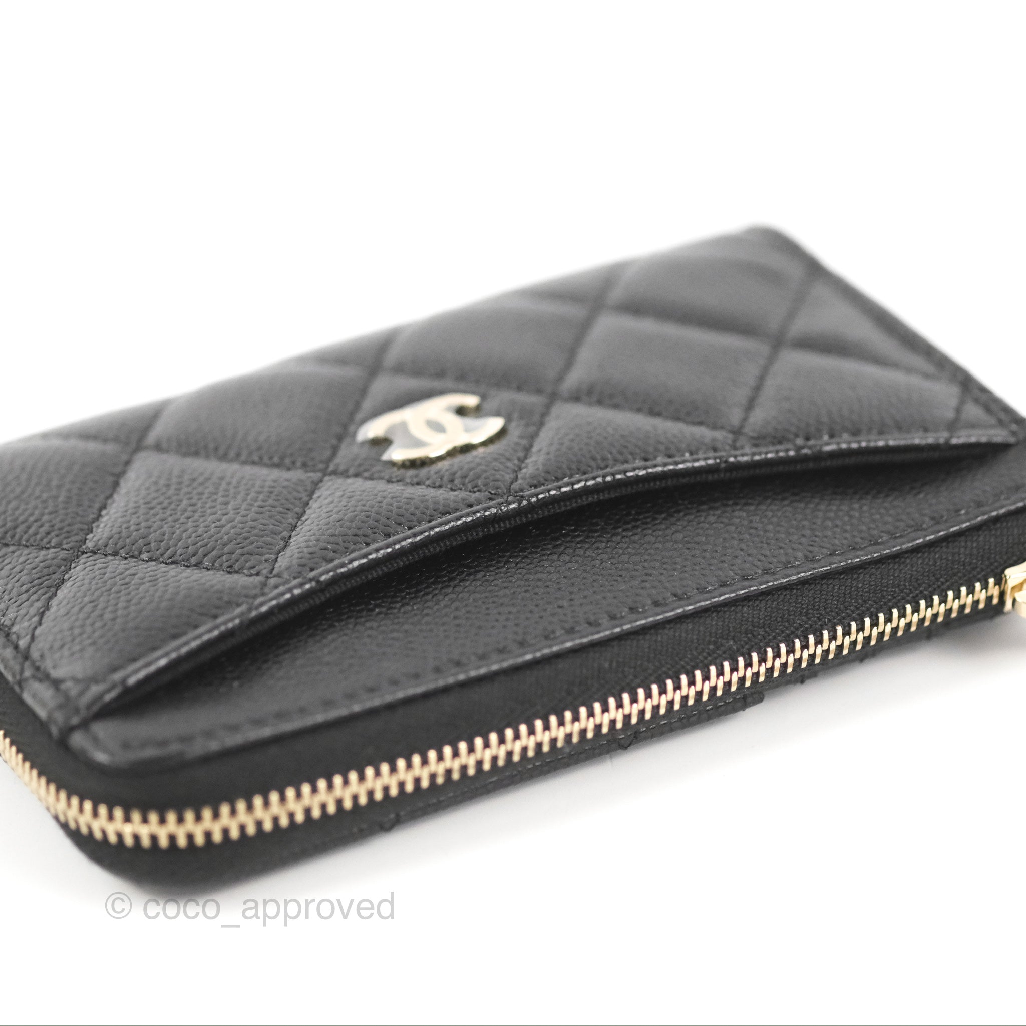 Chanel CC Card Holder Quilted Caviar Silver-tone Black in Caviar