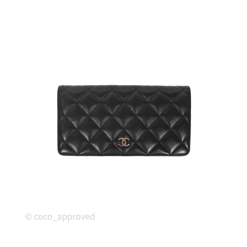 Chanel Classic Quilted Long Wallet Black Lambskin Silver Hardware