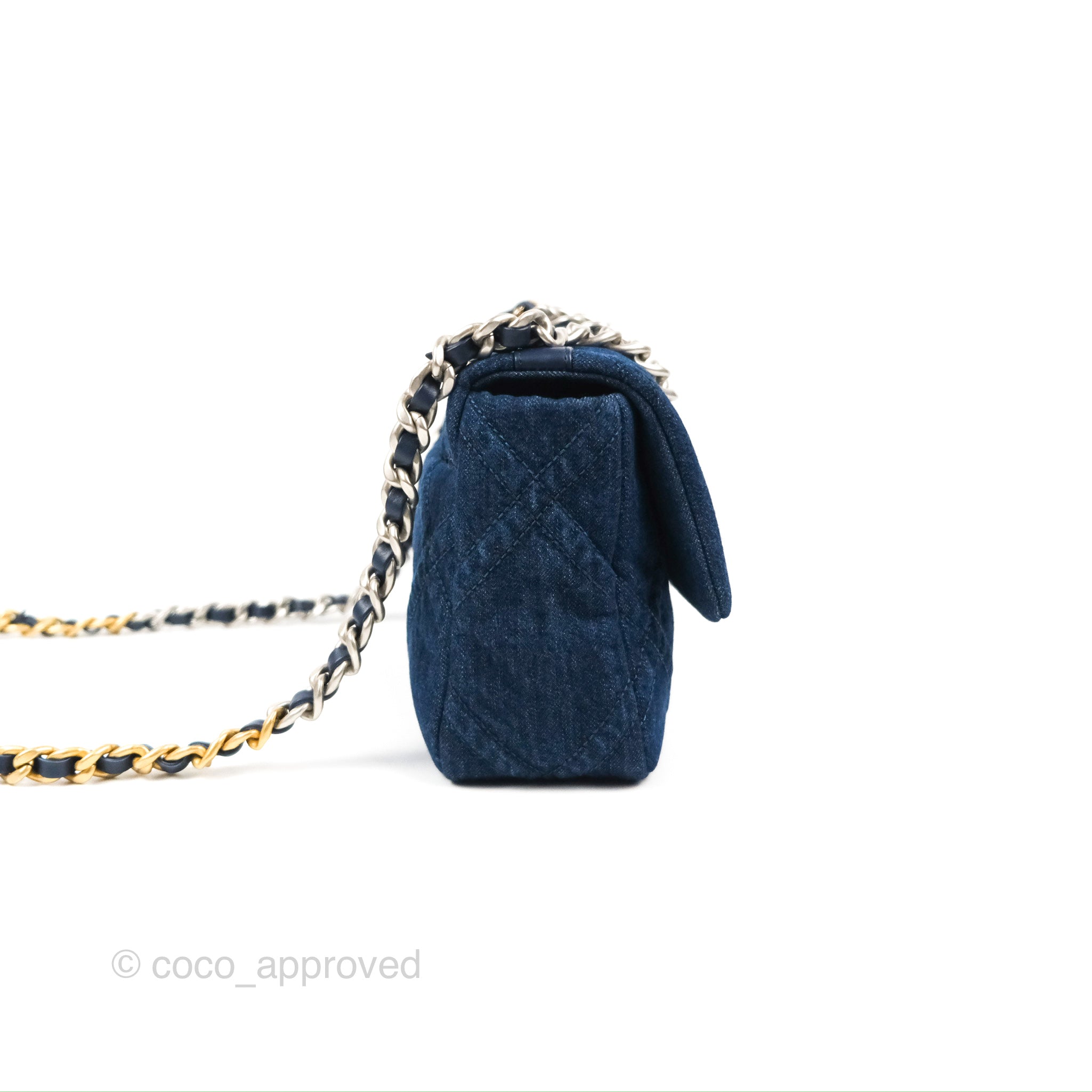 Authentic Chanel 22P Light Blue Denim 19 Bag Small