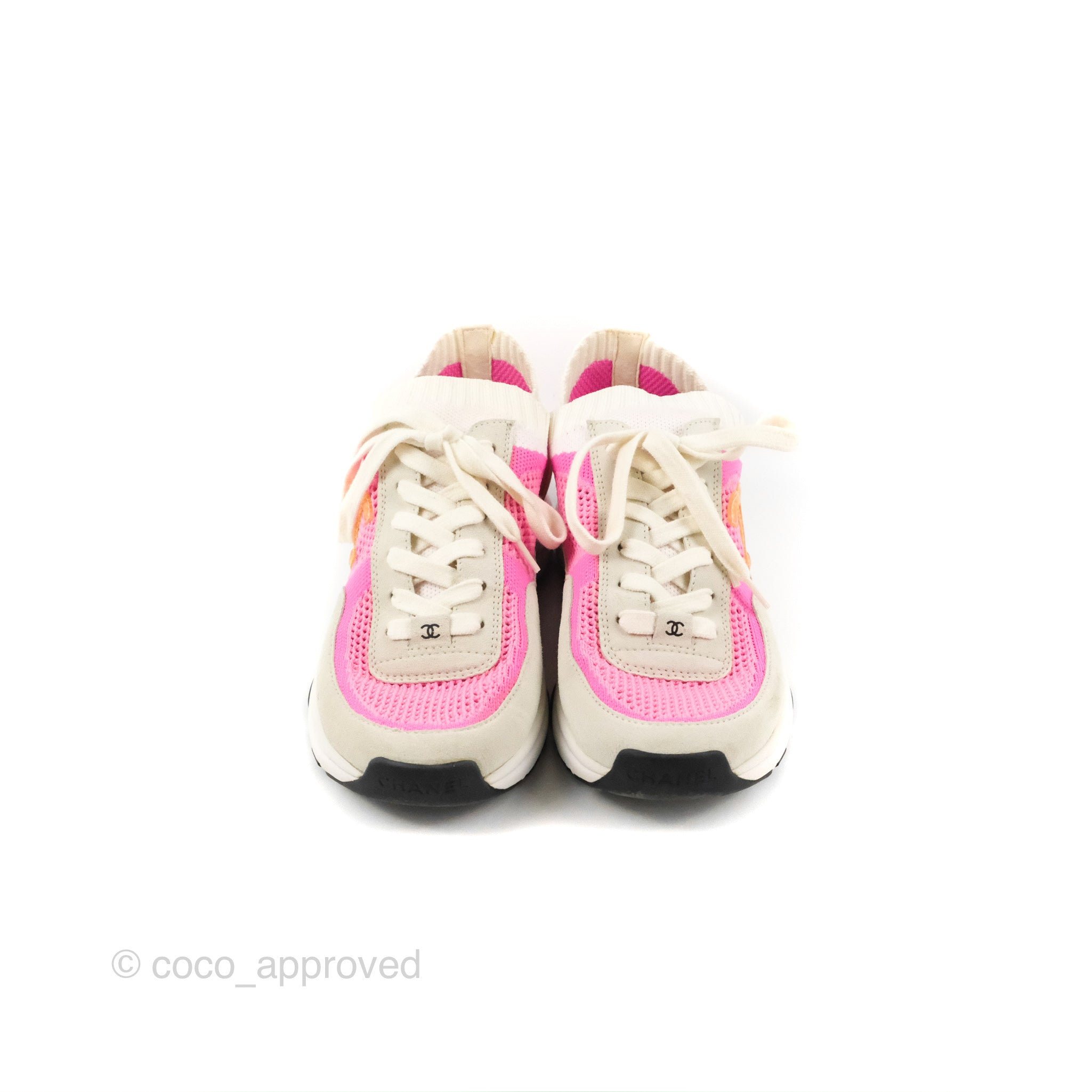 Chanel Low Top CC Trainers White Pink Sneakers Size 37.5 – Coco