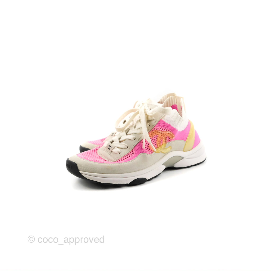 Chanel Low Top CC Trainers White Pink Sneakers Size 37.5