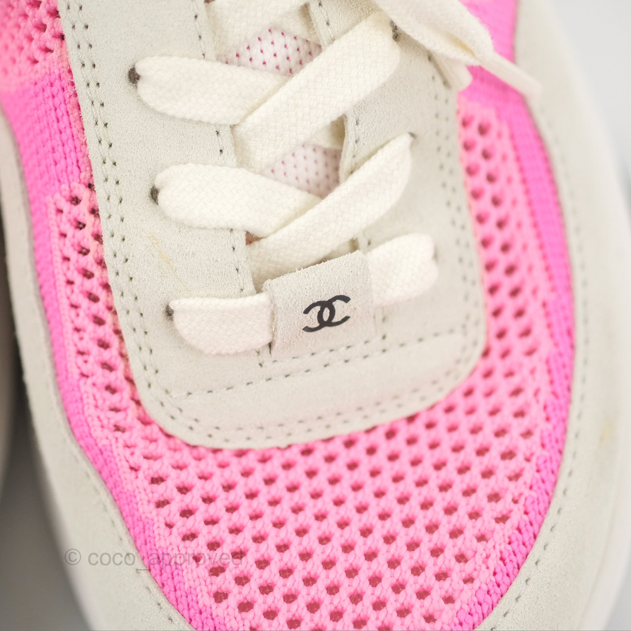 CHANEL 2020 Pink Fabric Perforated Sneakers 37.5 7