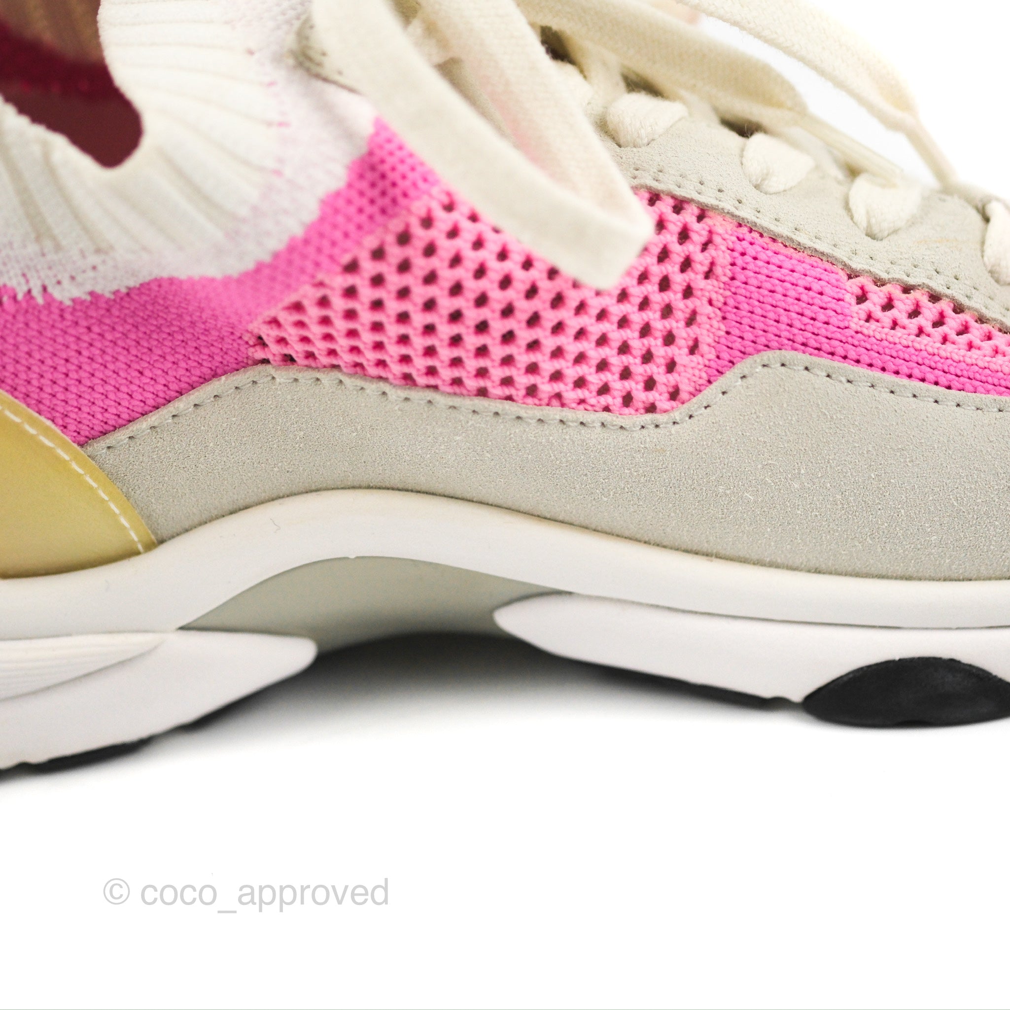 CHANEL Suede Calfskin CC Sneakers 37.5 Beige Pink 302676