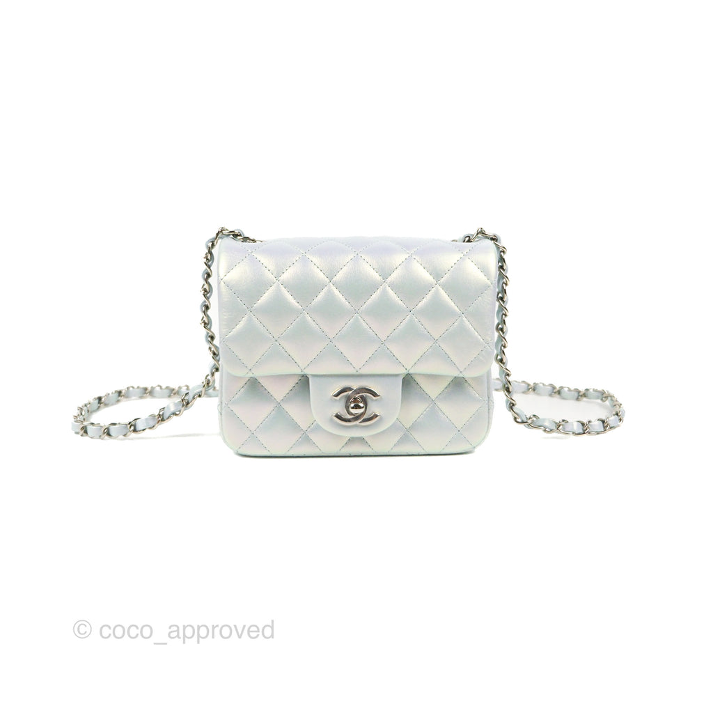 Chanel Mini Square Quilted Iridescent Pale Blue Silver Hardware