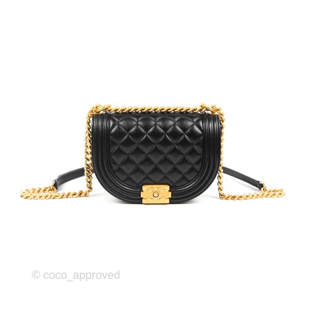 Chanel Boy Messenger Bag Black Caviar Aged Gold Hardware