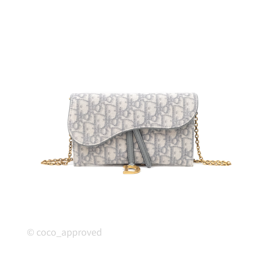 Christian Dior Saddle Chain Pouch Gray Oblique Jacquard