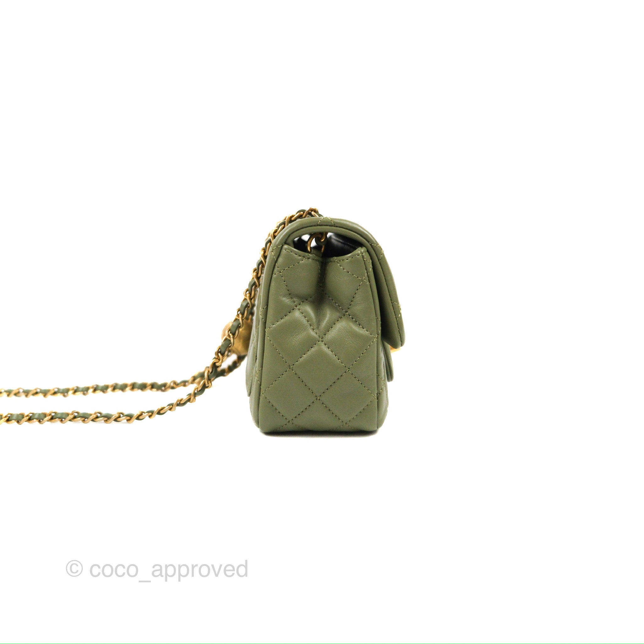 Chanel Dark Green Pearl Crush Square Mini Flap Antique Gold Hardware –  Madison Avenue Couture