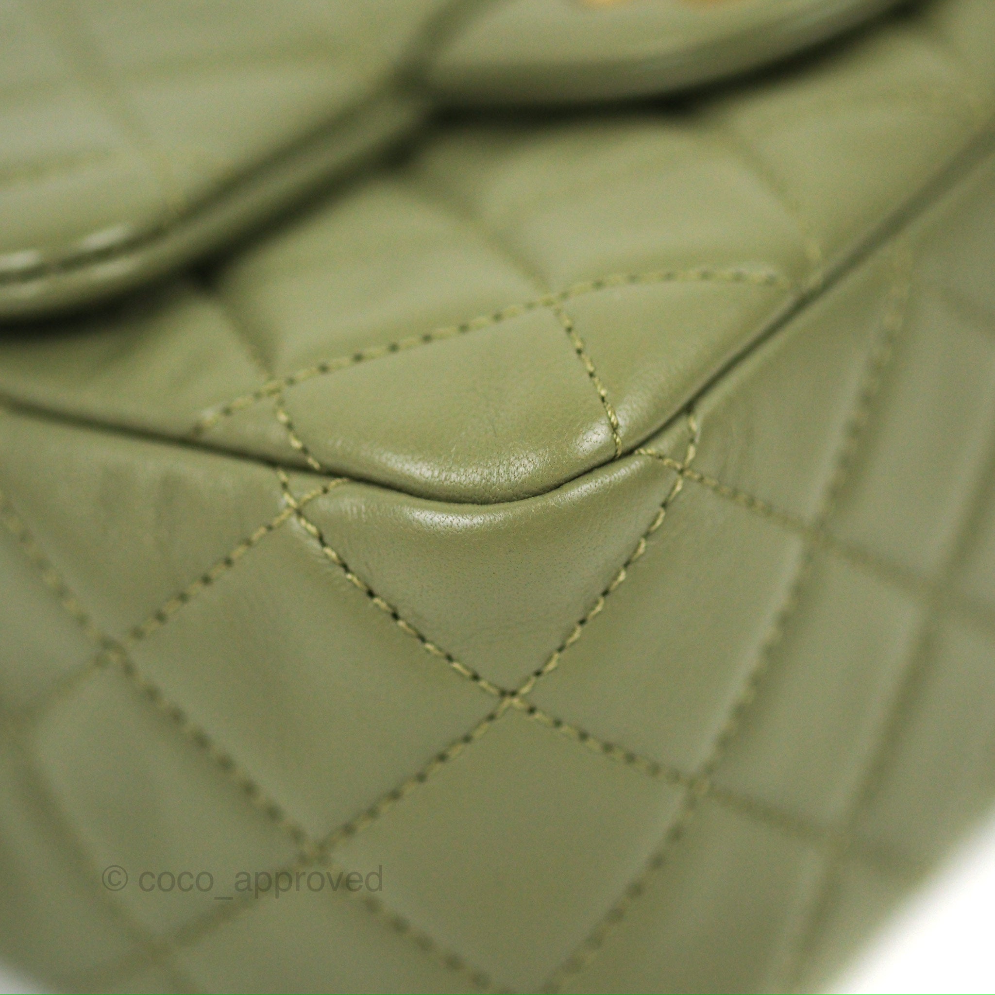 Chanel Pearl Crush Mini Square Quilted Olive Green Lambskin Aged