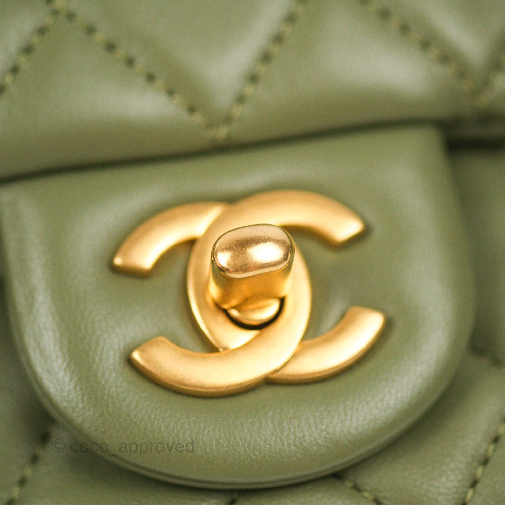 Chanel Pearl Crush Mini Square Quilted Olive Green Lambskin Aged