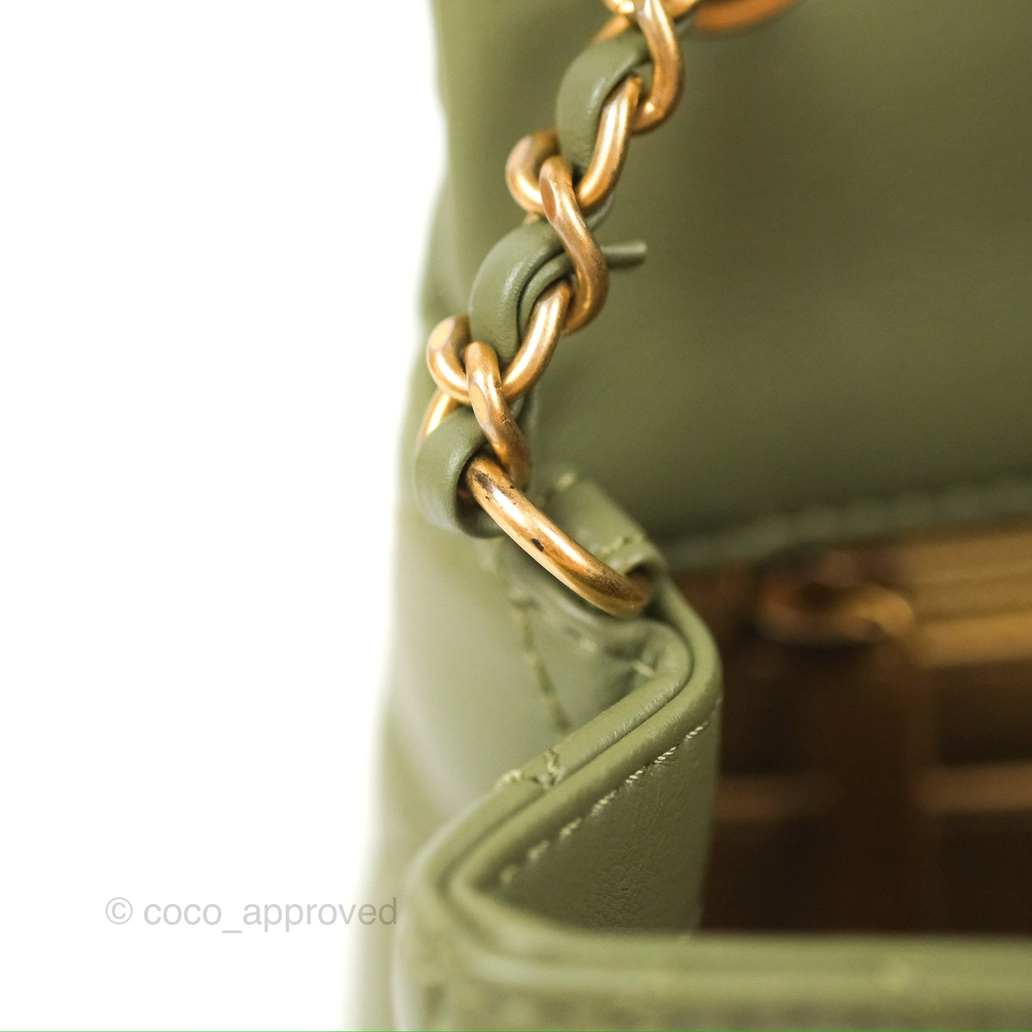 Chanel Pearl Crush Mini Square Quilted Olive Green Lambskin Aged