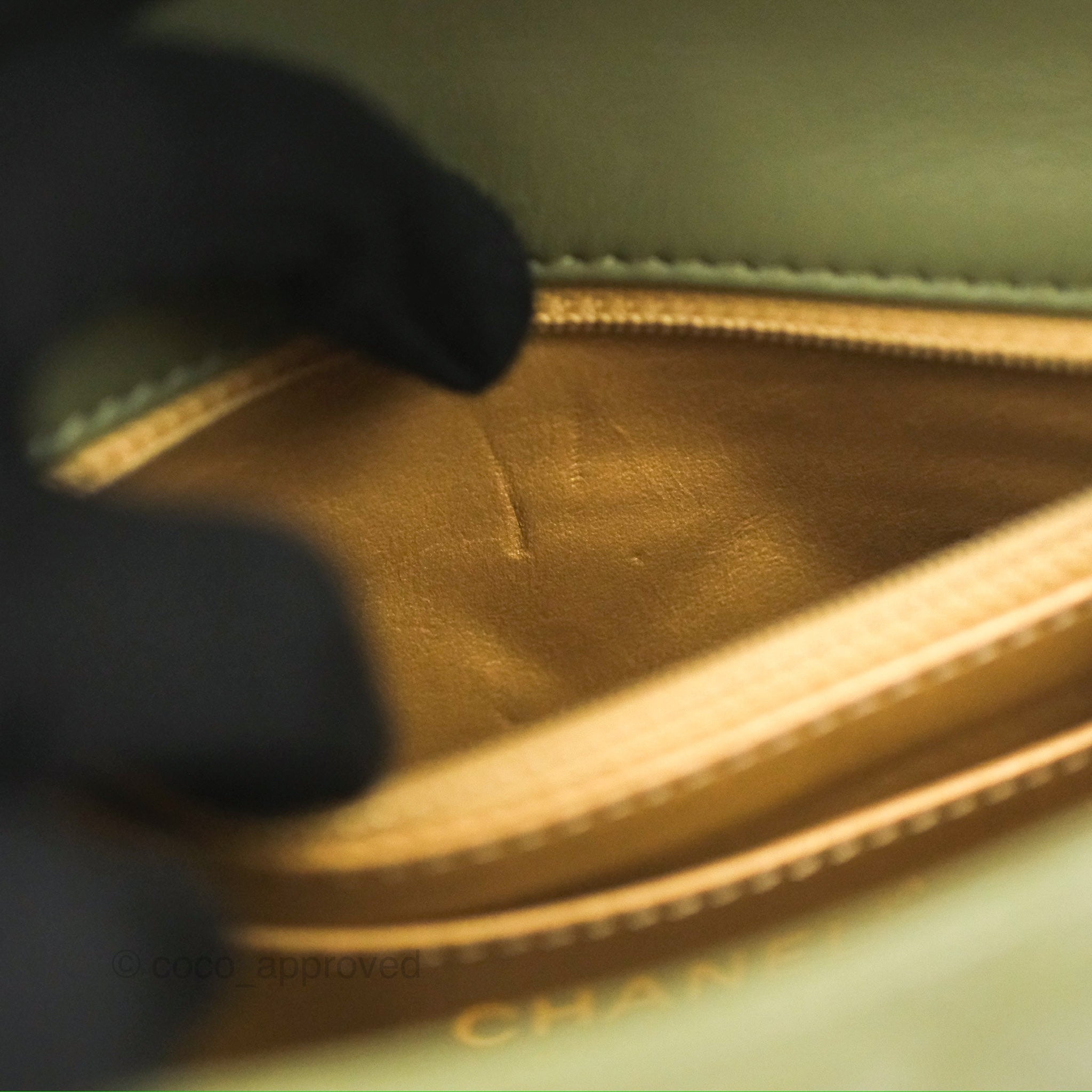 Chanel Pearl Crush Mini Square Quilted Olive Green Lambskin Aged