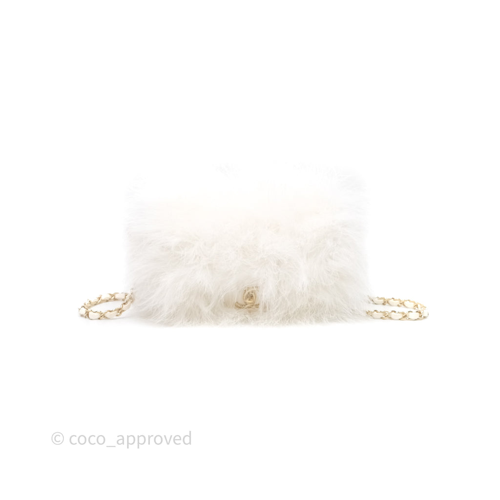 Chanel Quilted Fur Flap Bag White Gold Hardware