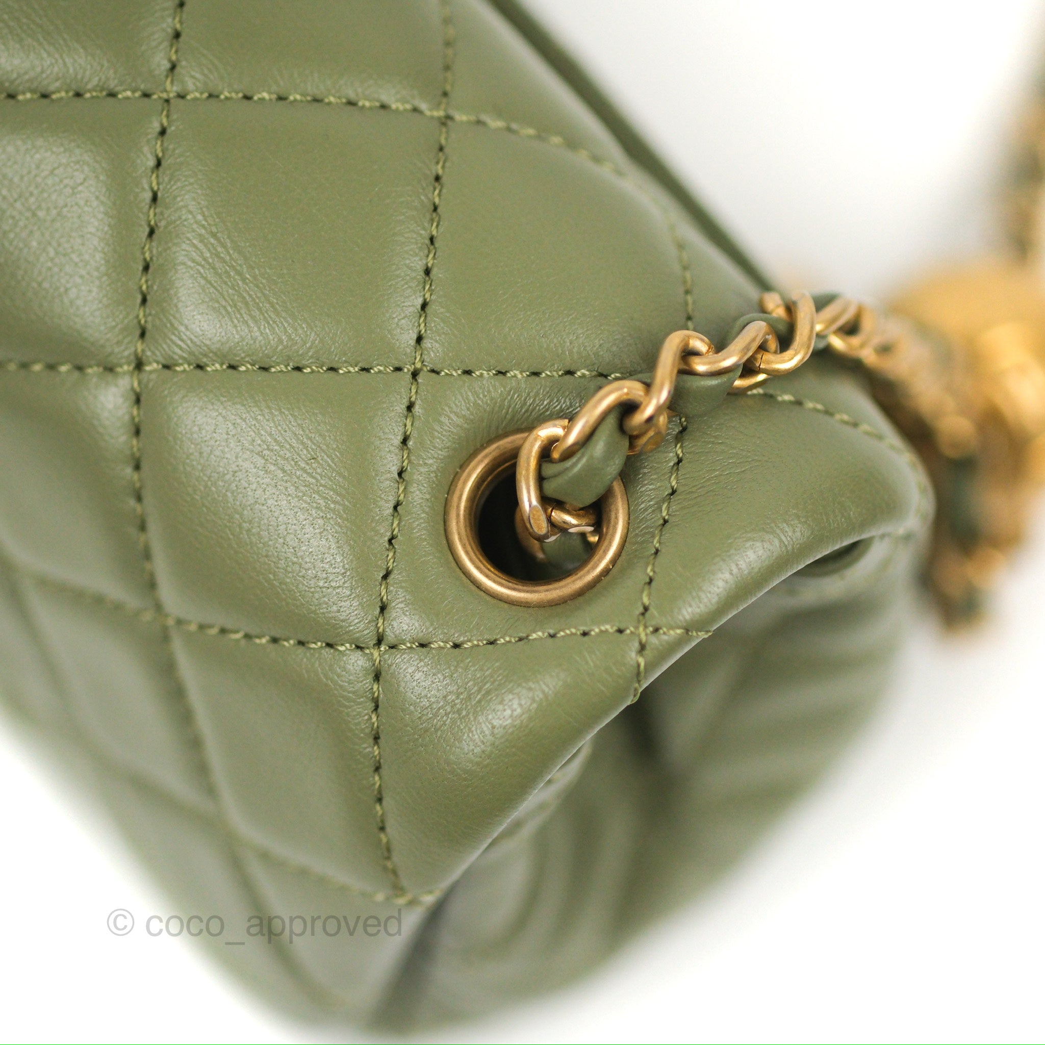 Chanel Pearl Crush Mini Square Quilted Olive Green Lambskin Aged Gold – Coco  Approved Studio