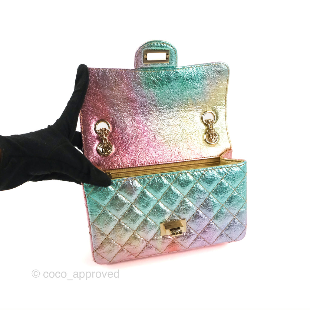 Chanel Mini Reissue 224 Metallic Rainbow Crumpled Calfskin Gold Hardware