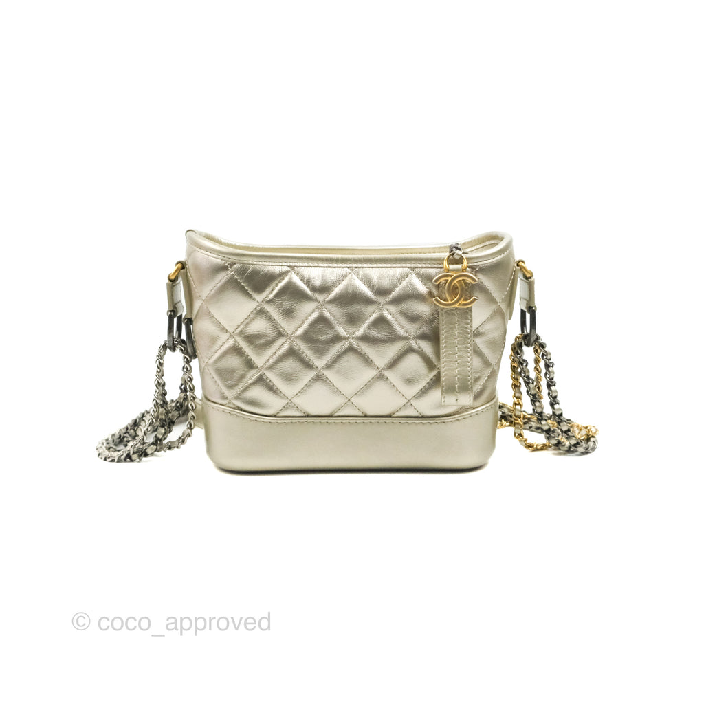 Chanel Quilted Small Gabrielle Hobo Metallic Pale Gold Aged Calfskin