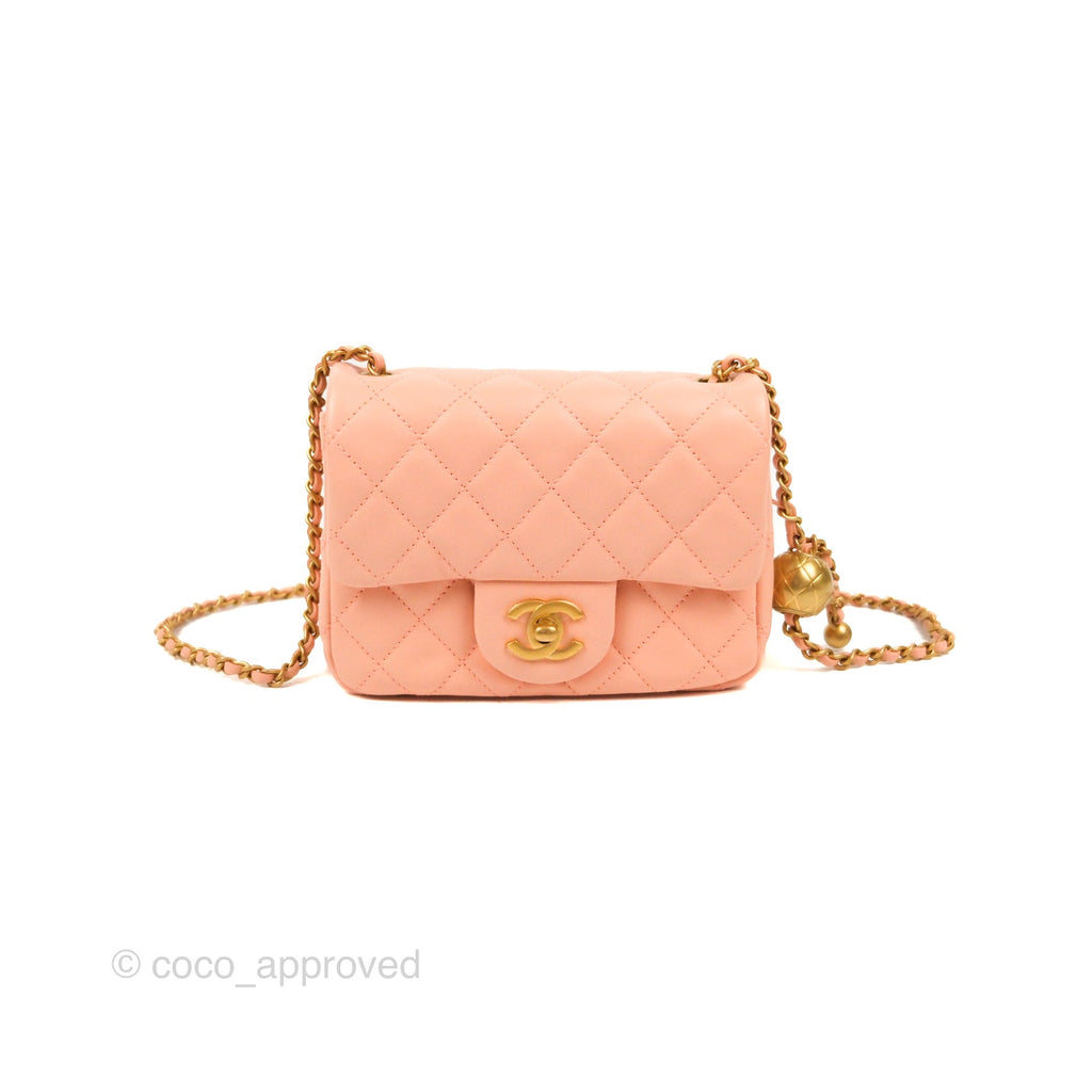Chanel Pearl Crush Mini Square Quilted Orange Clair Lambskin Aged Gold Hardware