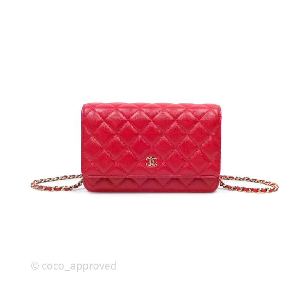 Chanel Quilted Classic Wallet on Chain WOC Red Caviar Gold Hardware
