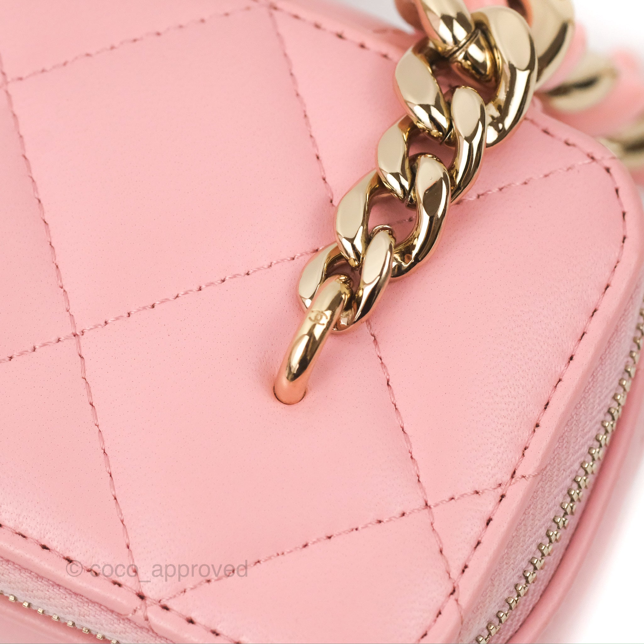 Chanel Pink Lambskin Resin Elegant Chain Vanity Case W/ Card – Watch &  Jewelry Exchange
