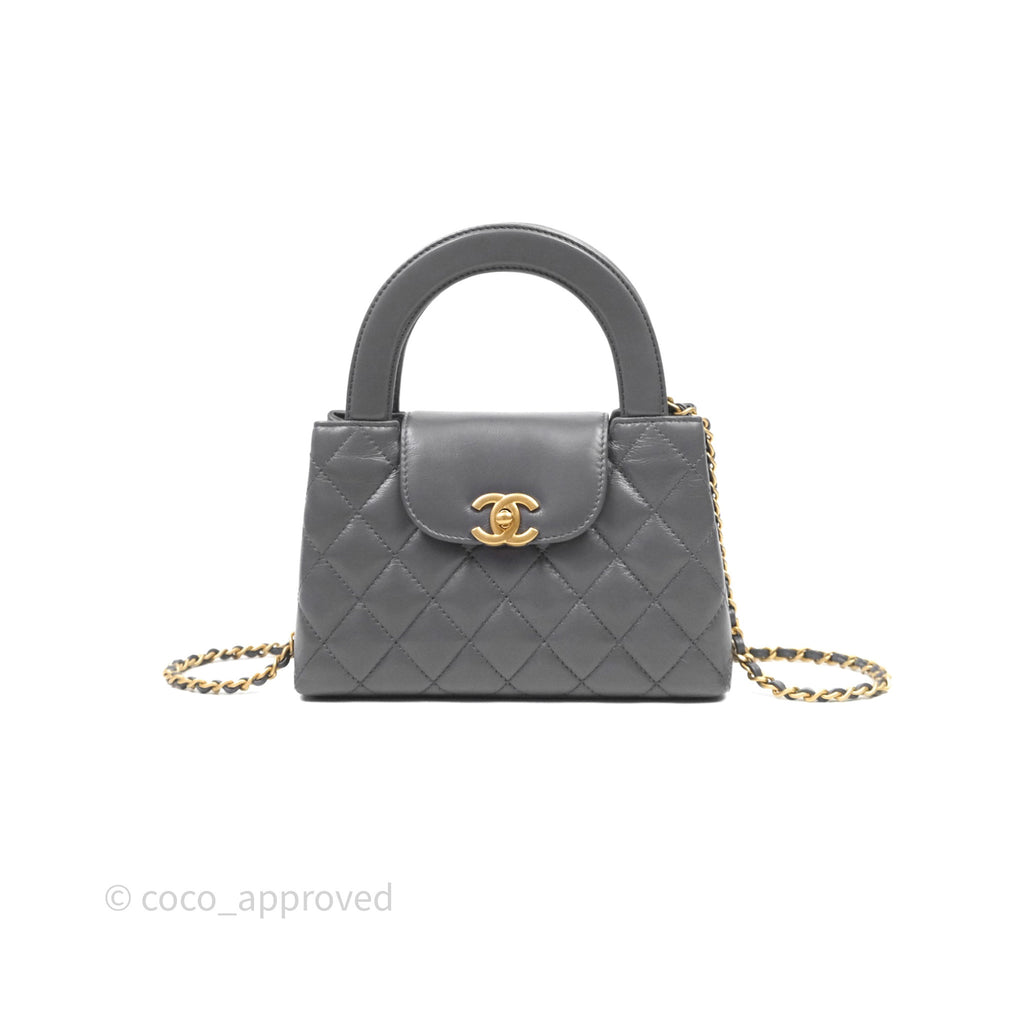 Chanel Kelly Bag Quilted Grey Shiny Crumpled Calfskin Aged Gold Hardware