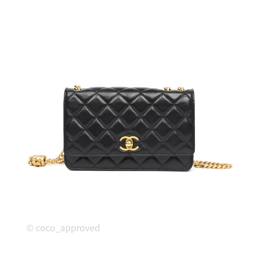 Chanel All Slide Wallet on Chain WOC Adjustable Chain Quilted Black Lambskin