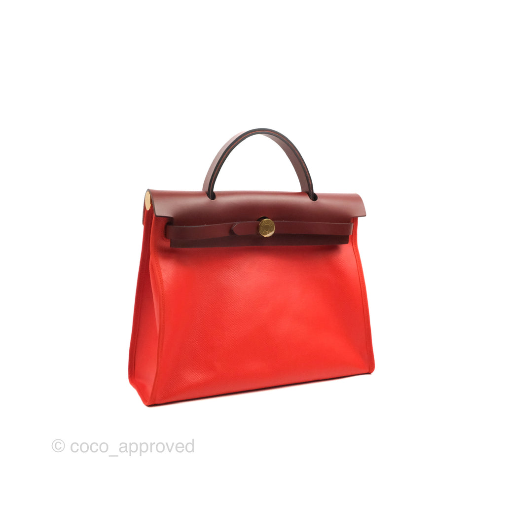 Hermès Herbag Zip 31 Toile H Berline Orange Meca/Rouge H Gold Hardware