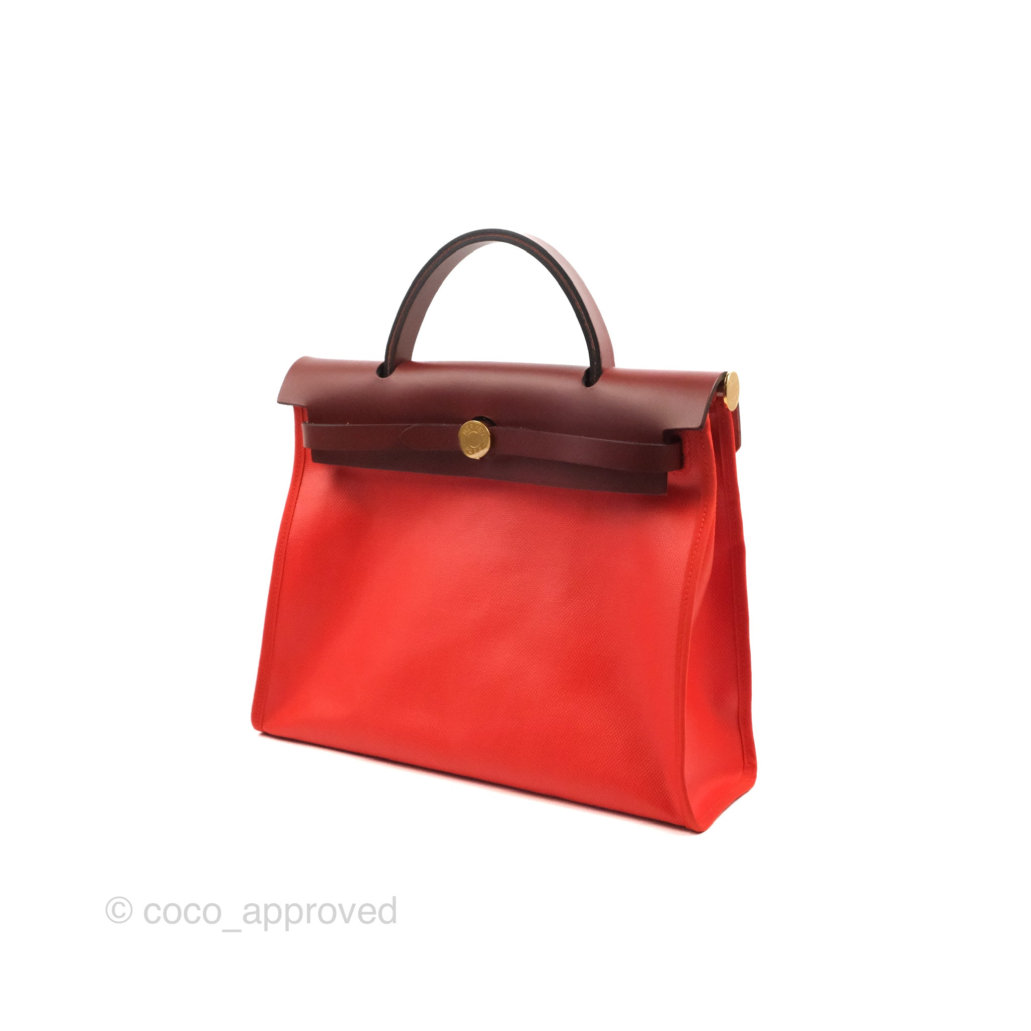 Hermès - Hermès Herbag Zip 31 Canvas Handbag-Poppy Orange with Orange Enamel Buckle
