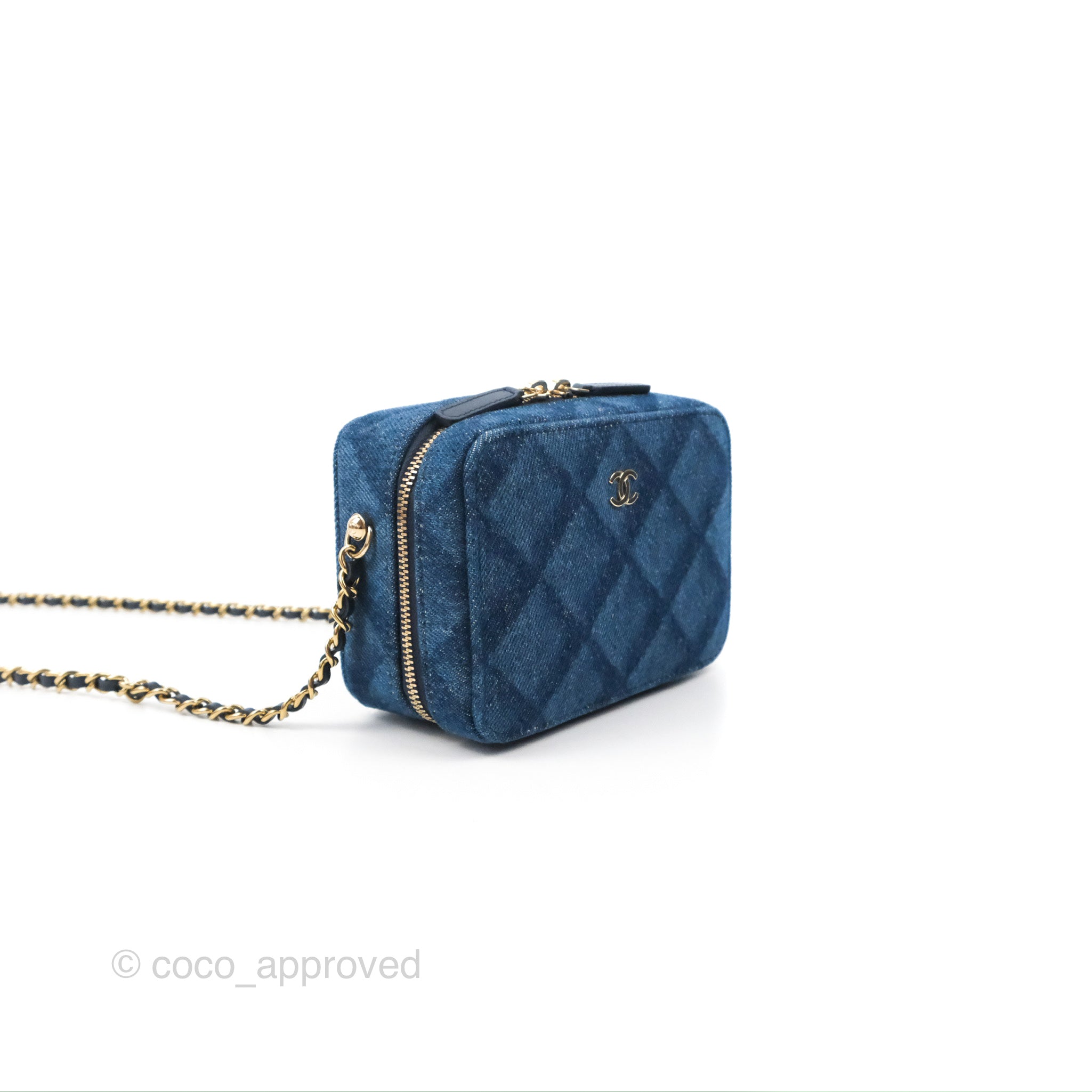 Chanel Dark Blue Quilted Denim Clutch With Chain Gold Hardware