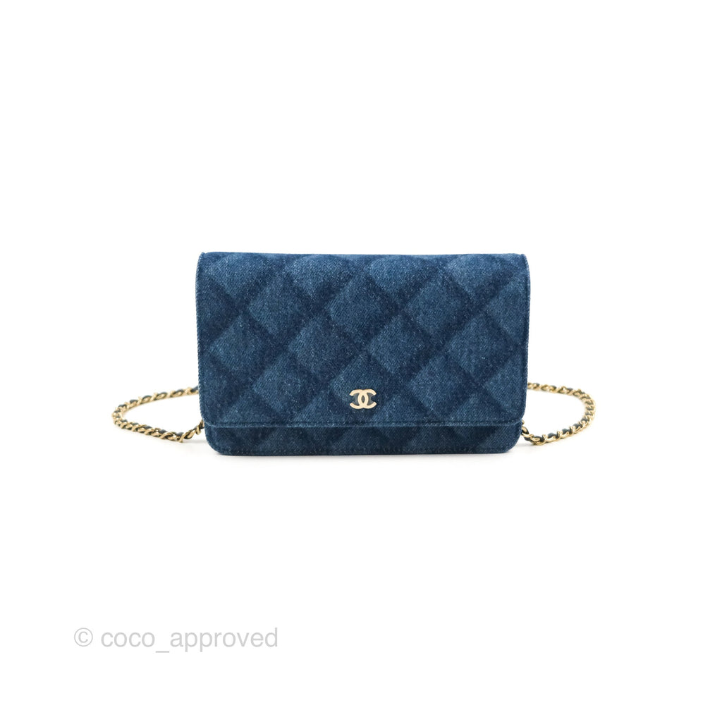 Chanel Quilted Classic Wallet on Chain WOC Denim Gold Hardware