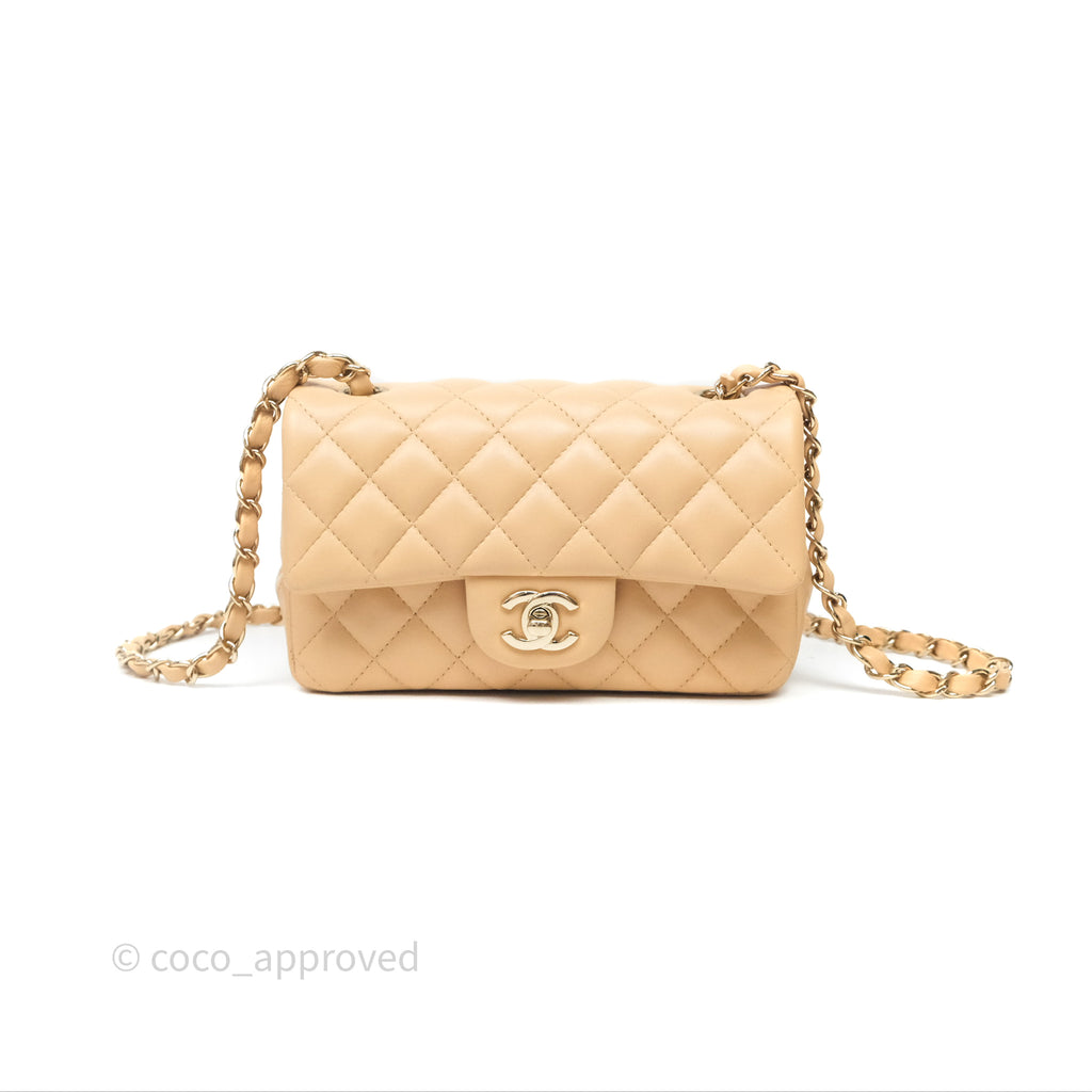 Chanel Mini Rectangular Quilted Beige Lambskin Gold Hardware