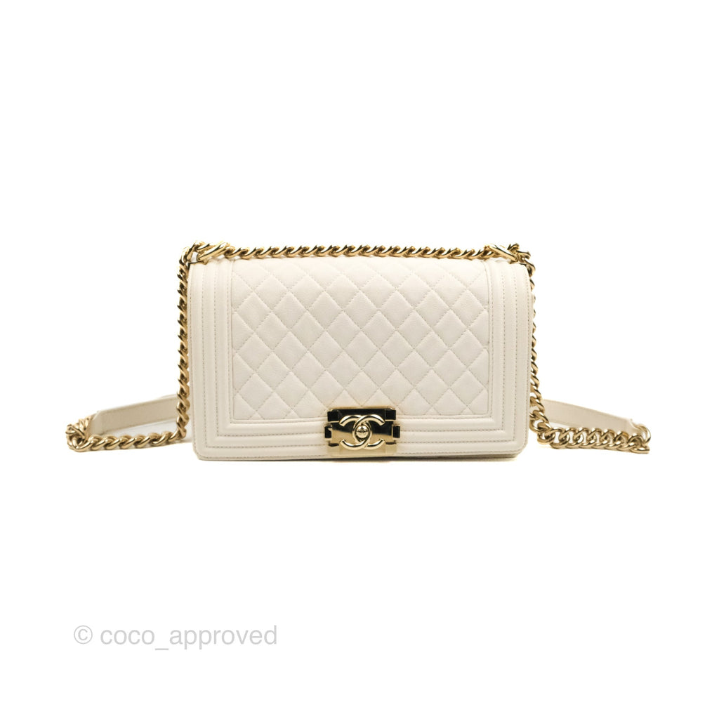 Chanel Quilted Medium Boy Ivory Caviar Gold Hardware