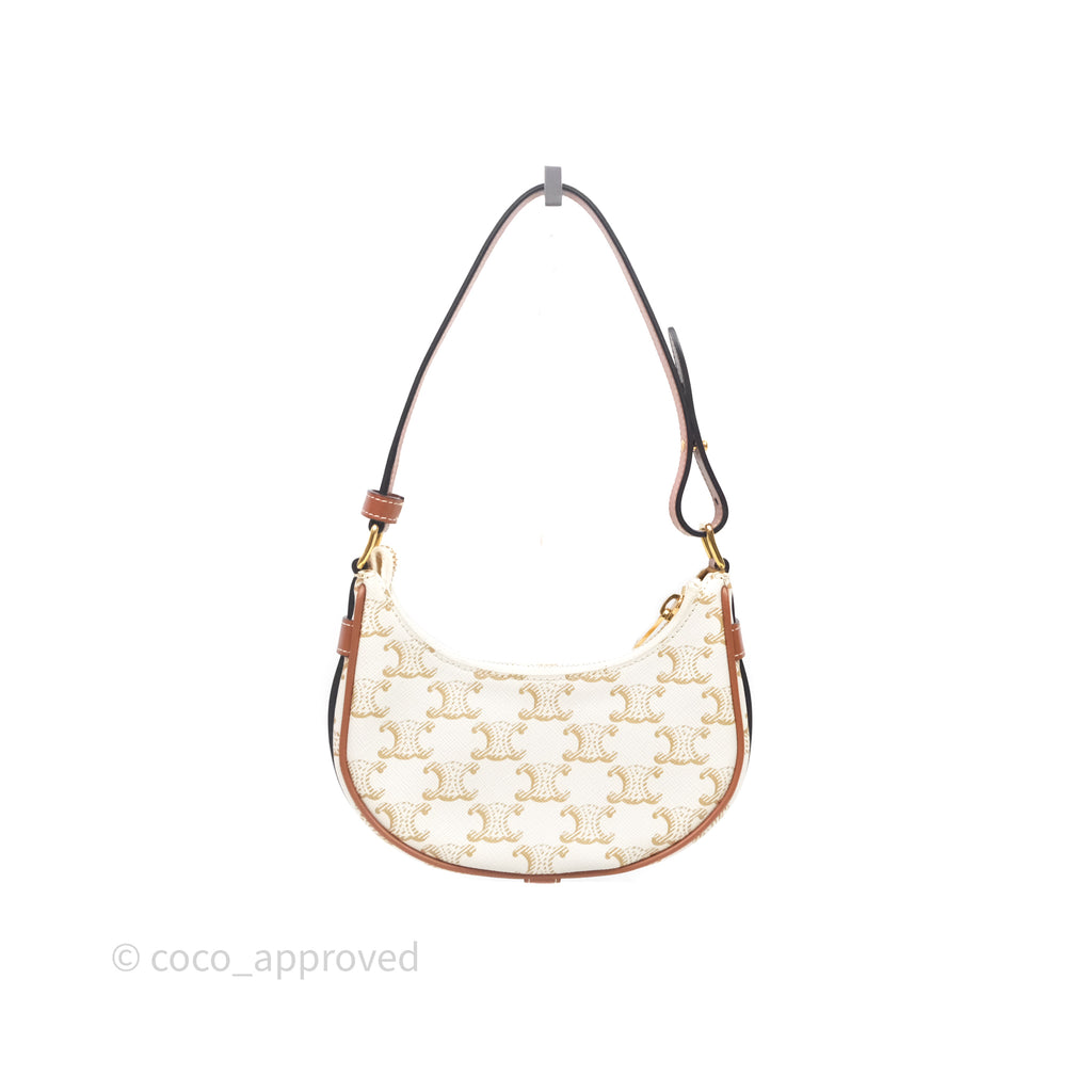 Celine Mini Ava Bag In Triomphe Canvas Calfskin White