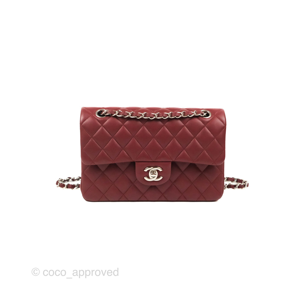 Chanel Small S/M Classic Flap Dark Red Lambskin Silver Hardware