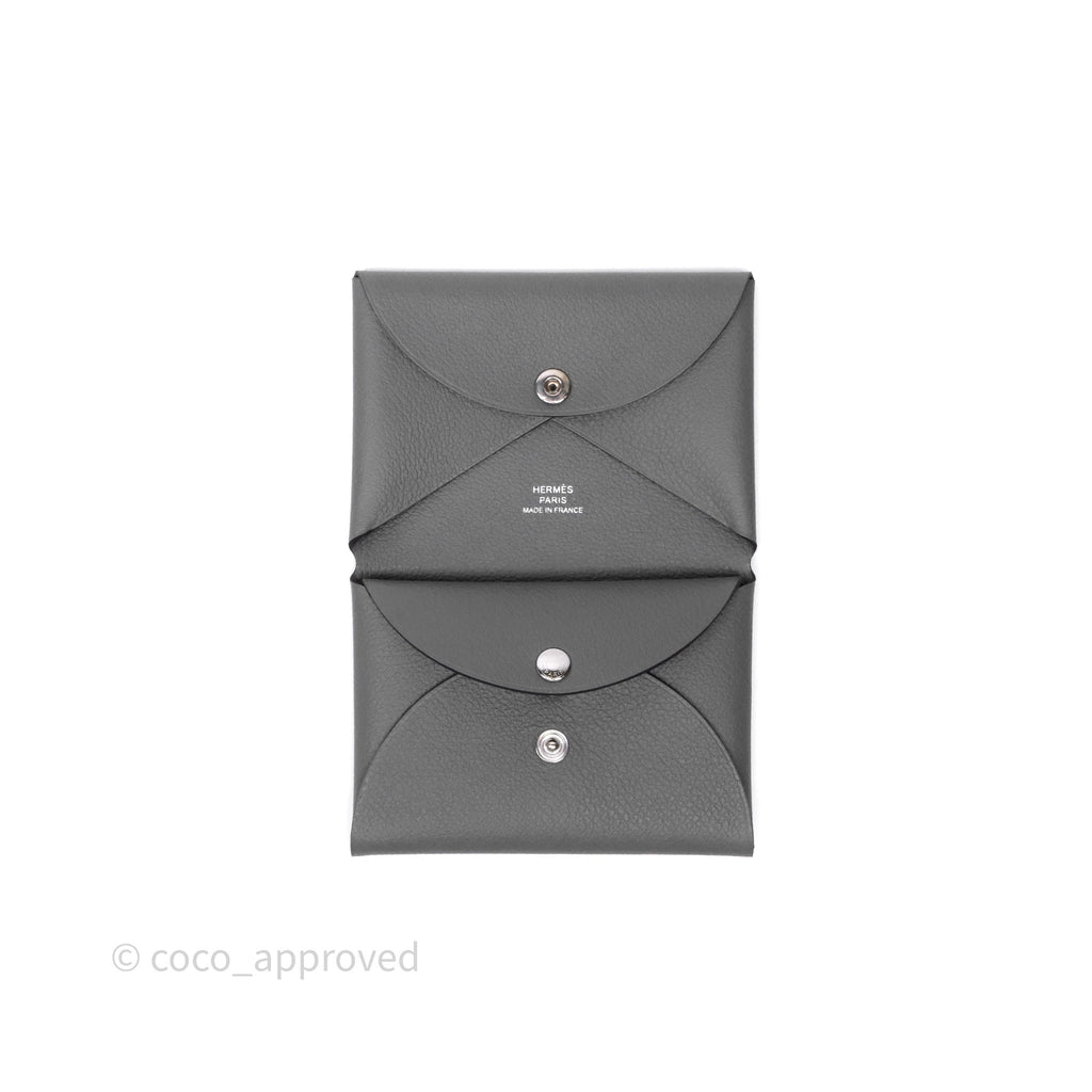 Hermès Calvi Duo Compact Card Holder Gris Meyer 0L Evercolor