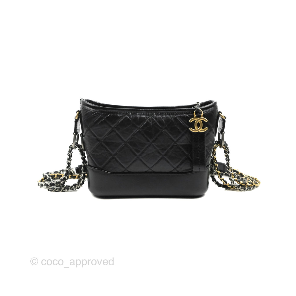 Chanel Quilted Small Gabrielle Hobo Black Aged Calfskin Mixed Hardware