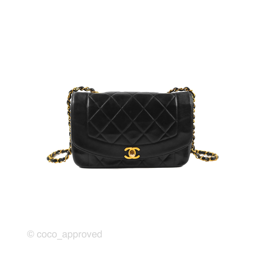 Chanel Vintage Small Quilted Classic Diana Flap Bag Black Lambskin 24K Gold Hardware