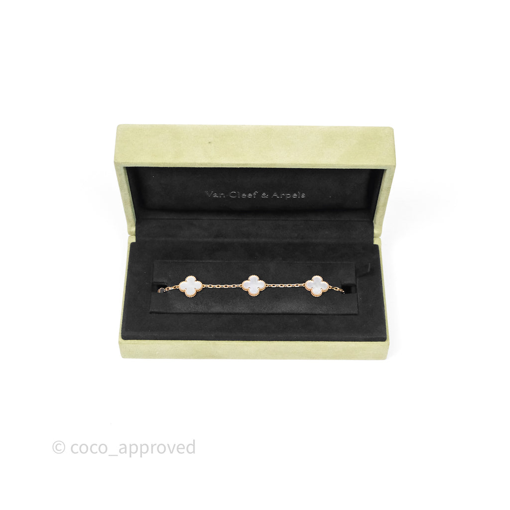 Van Cleef & Arpels Vintage Alhambra 5 Motifs White Yellow Gold Bracelet