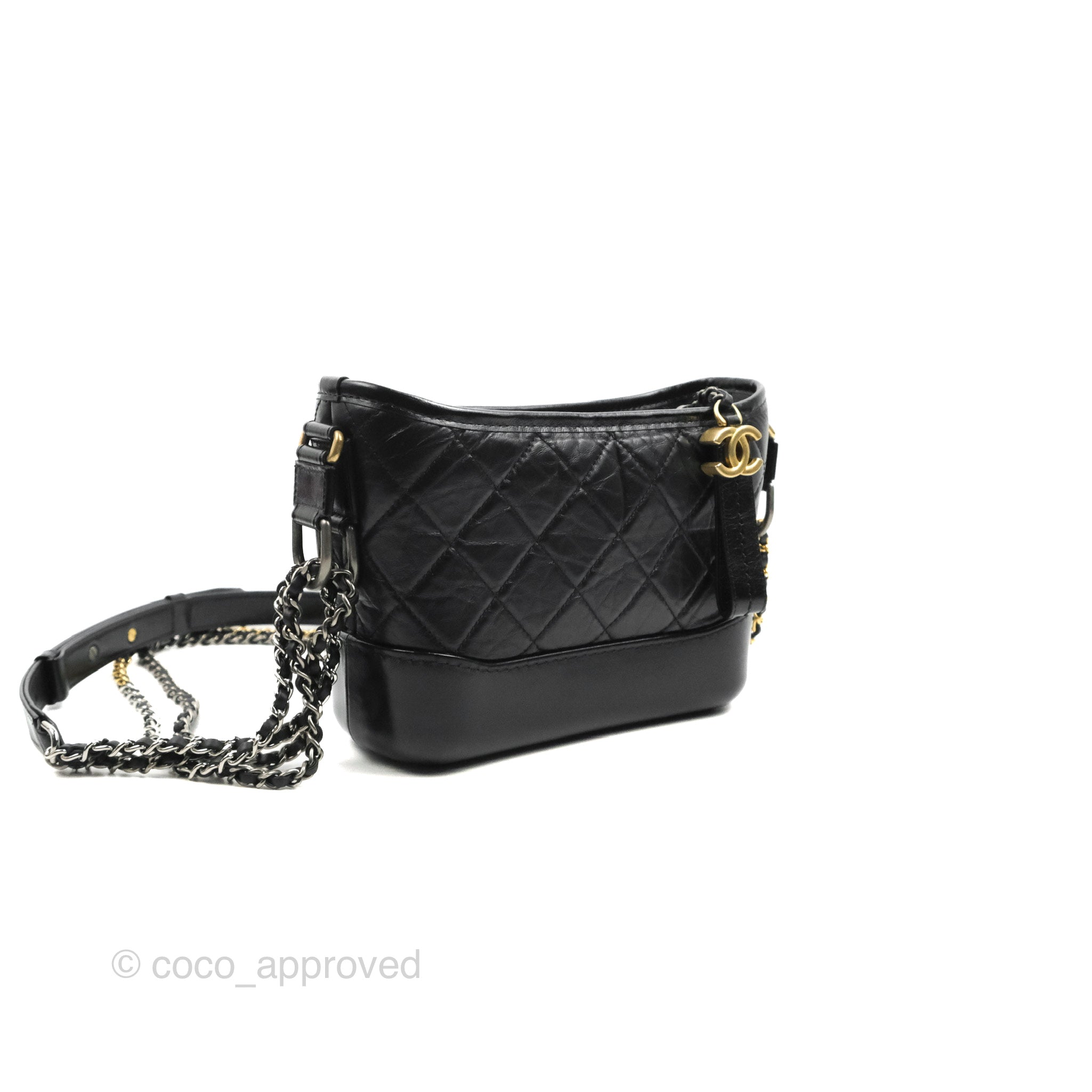 Chanel Quilted Small Gabrielle Hobo Black White Aged Calfskin Mixed Hardware