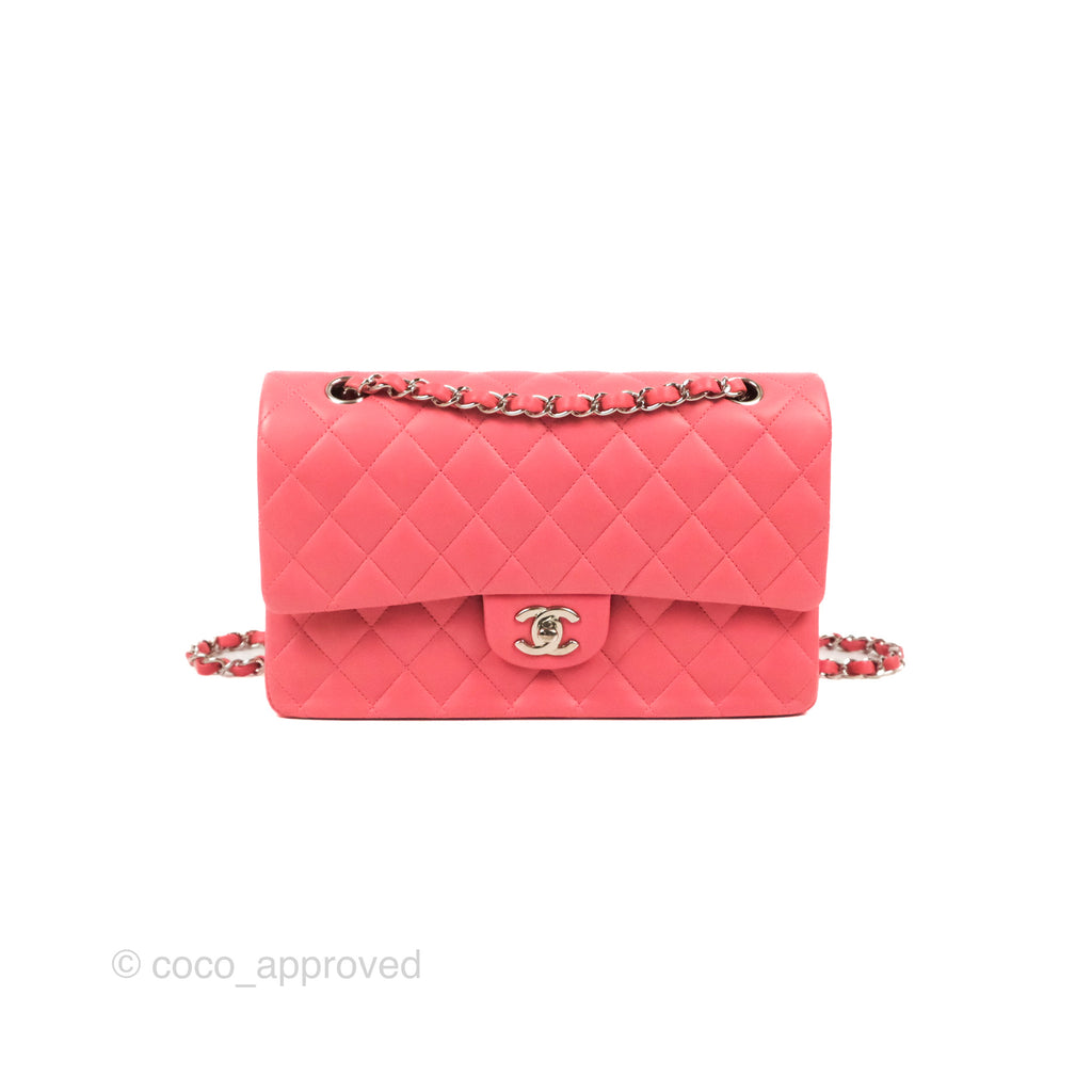 Chanel Classic M/L Medium Double Flap Pink Lambskin Silver Hardware