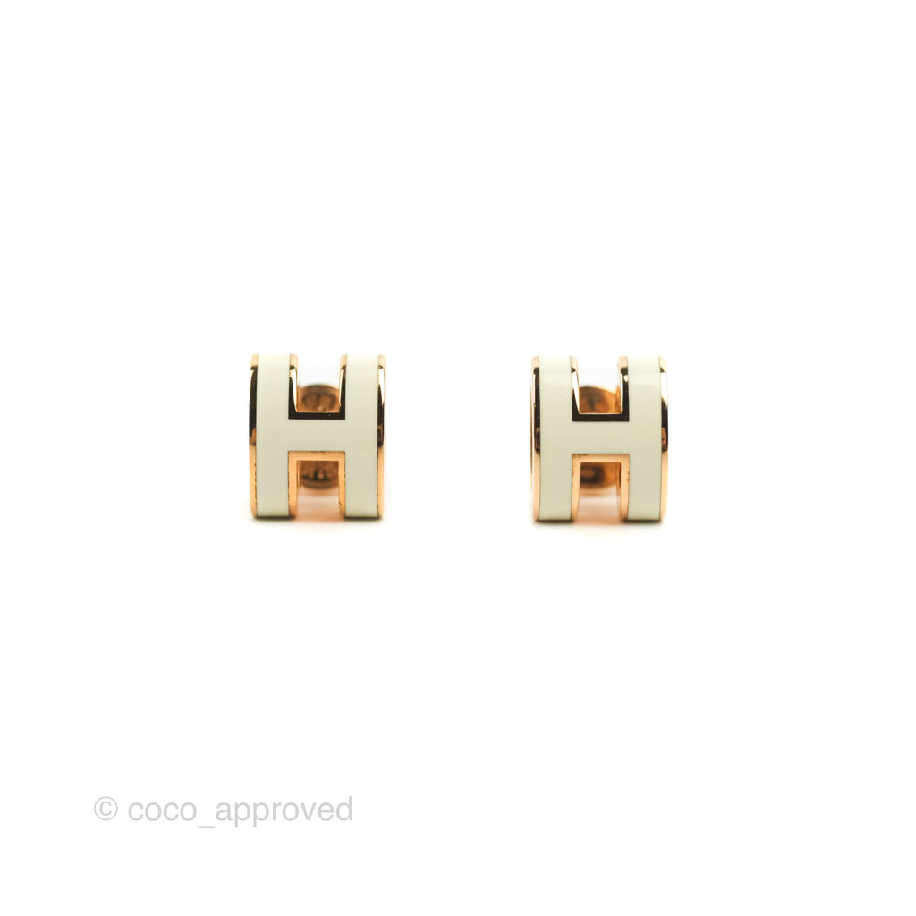 Hermès Mini Pop H Earrings White Rose Gold