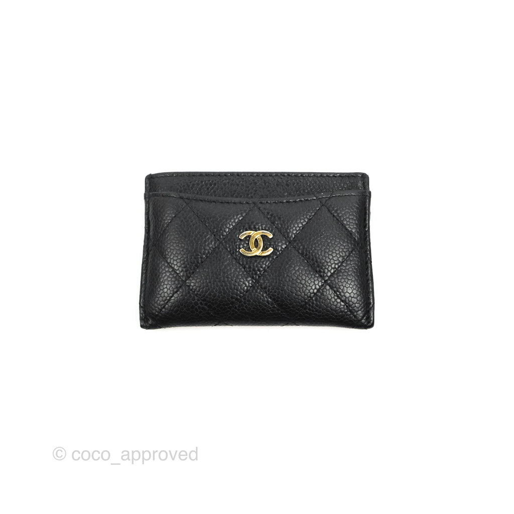 Chanel Classic Flat Card Holder Black Caviar Gold Hardware