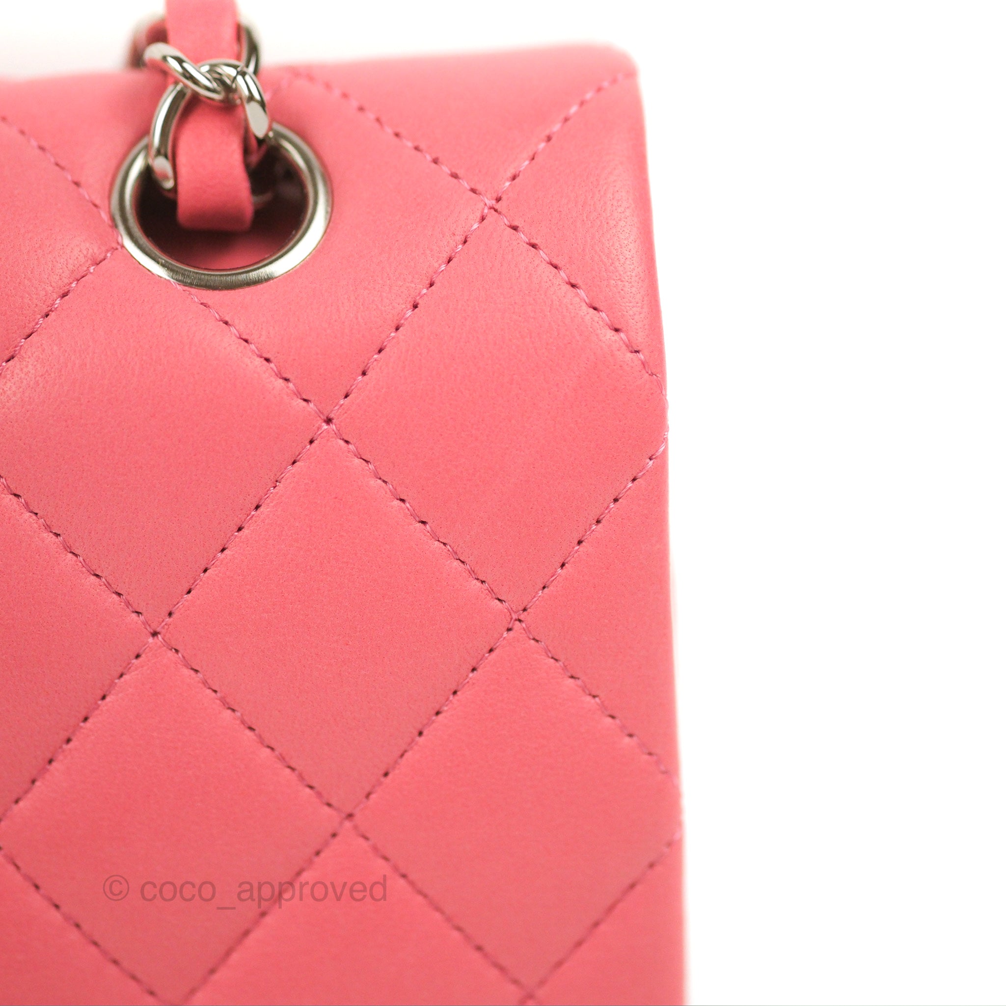 Chanel Classic M/L Medium Double Flap Pink Lambskin Silver Hardware