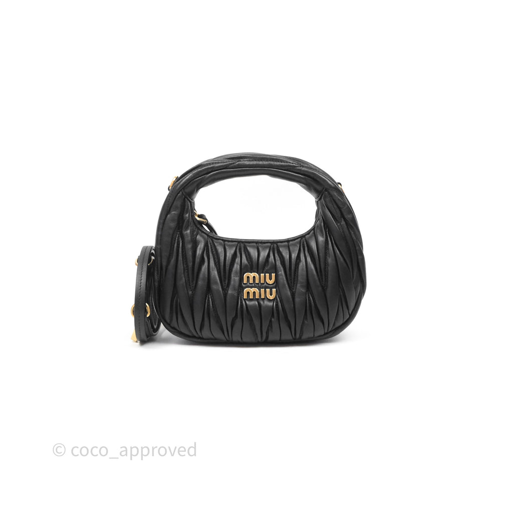 Miu Miu Wander Matelassé Nappa Leather Hobo Mini Bag Black