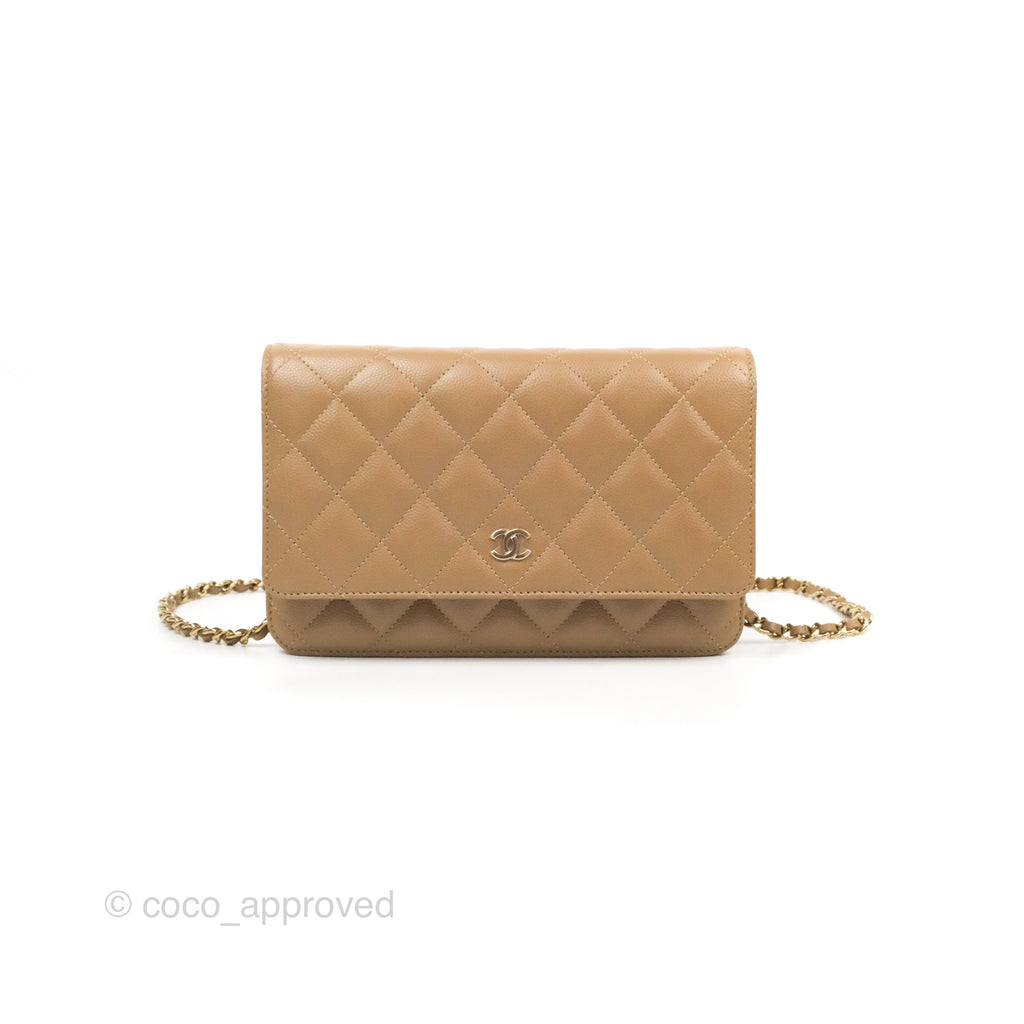 Chanel Quilted Classic Wallet on Chain WOC Dark Beige Caviar Gold Hardware