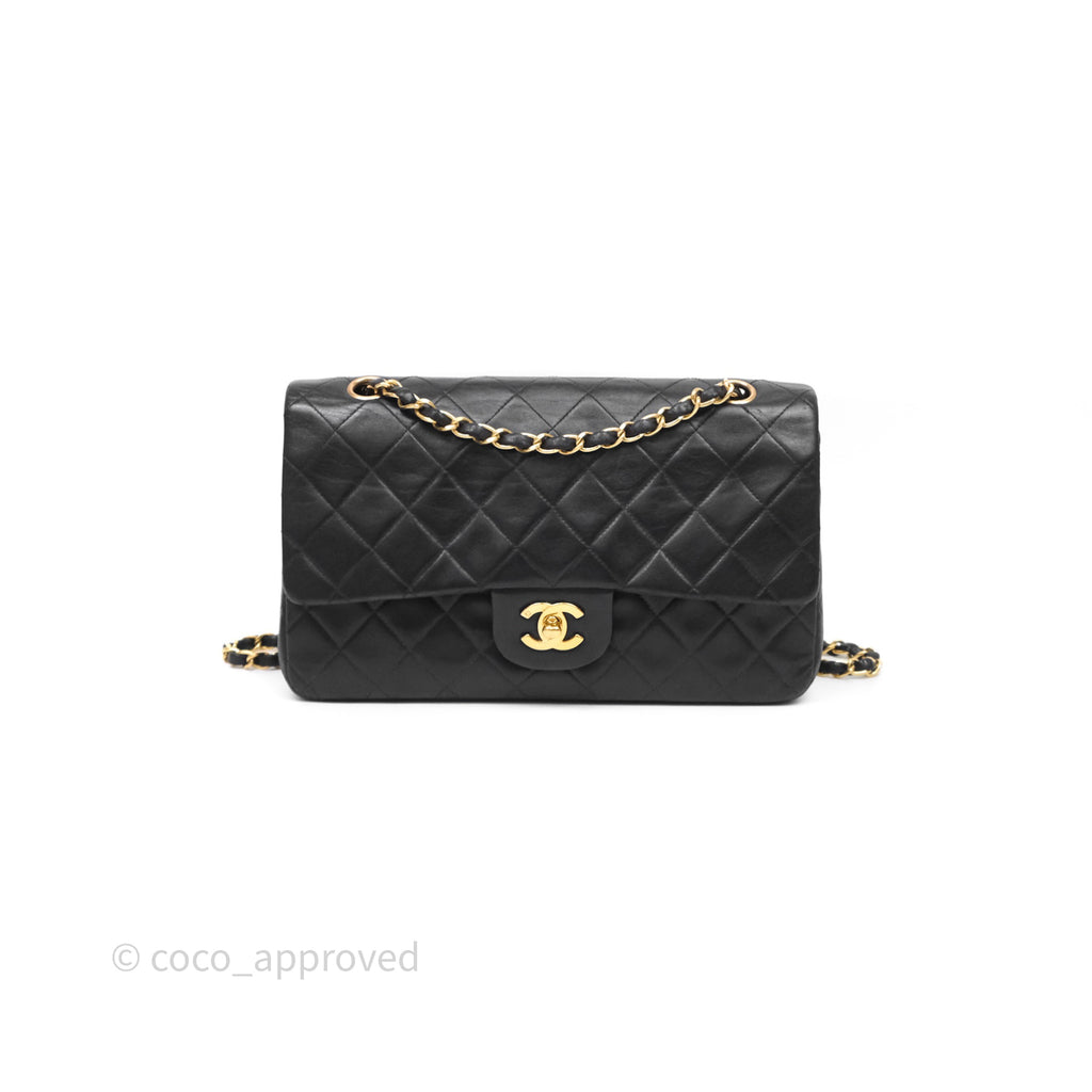Chanel Classic Vintage Double Flap M/L Black Lambskin Gold Hardware