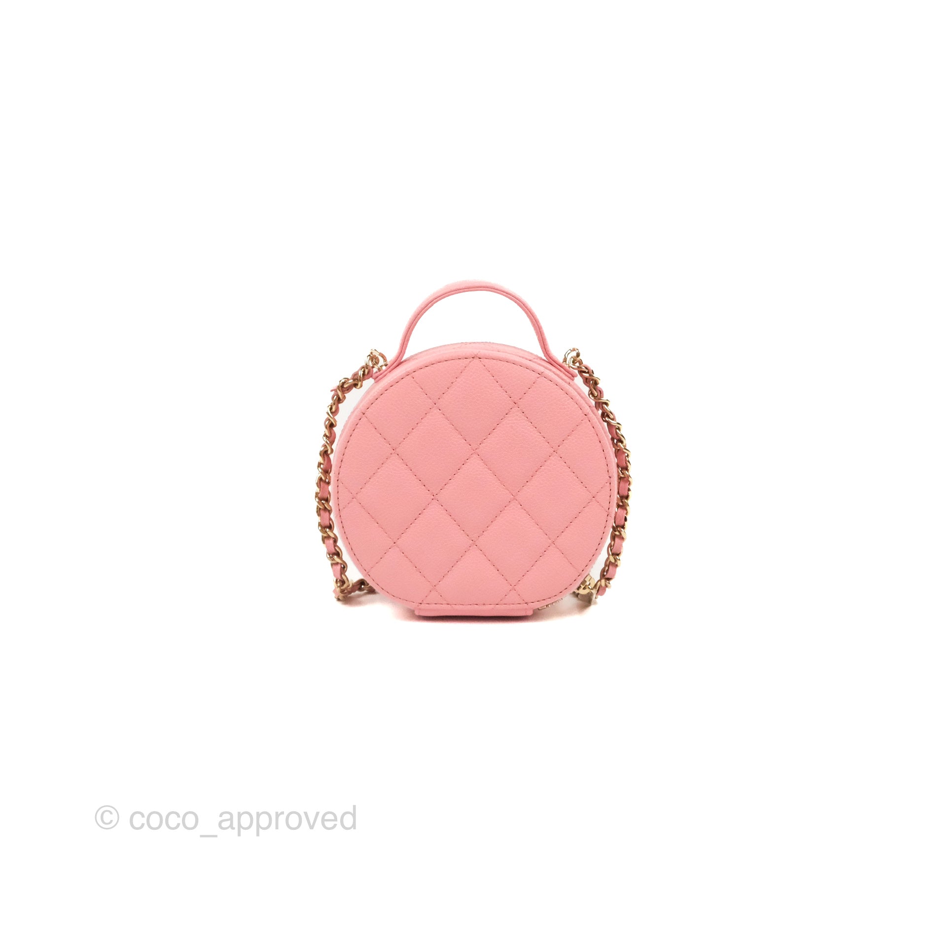 Chanel Mini Round Vanity Bag Handle With Care Pink Caviar 22C