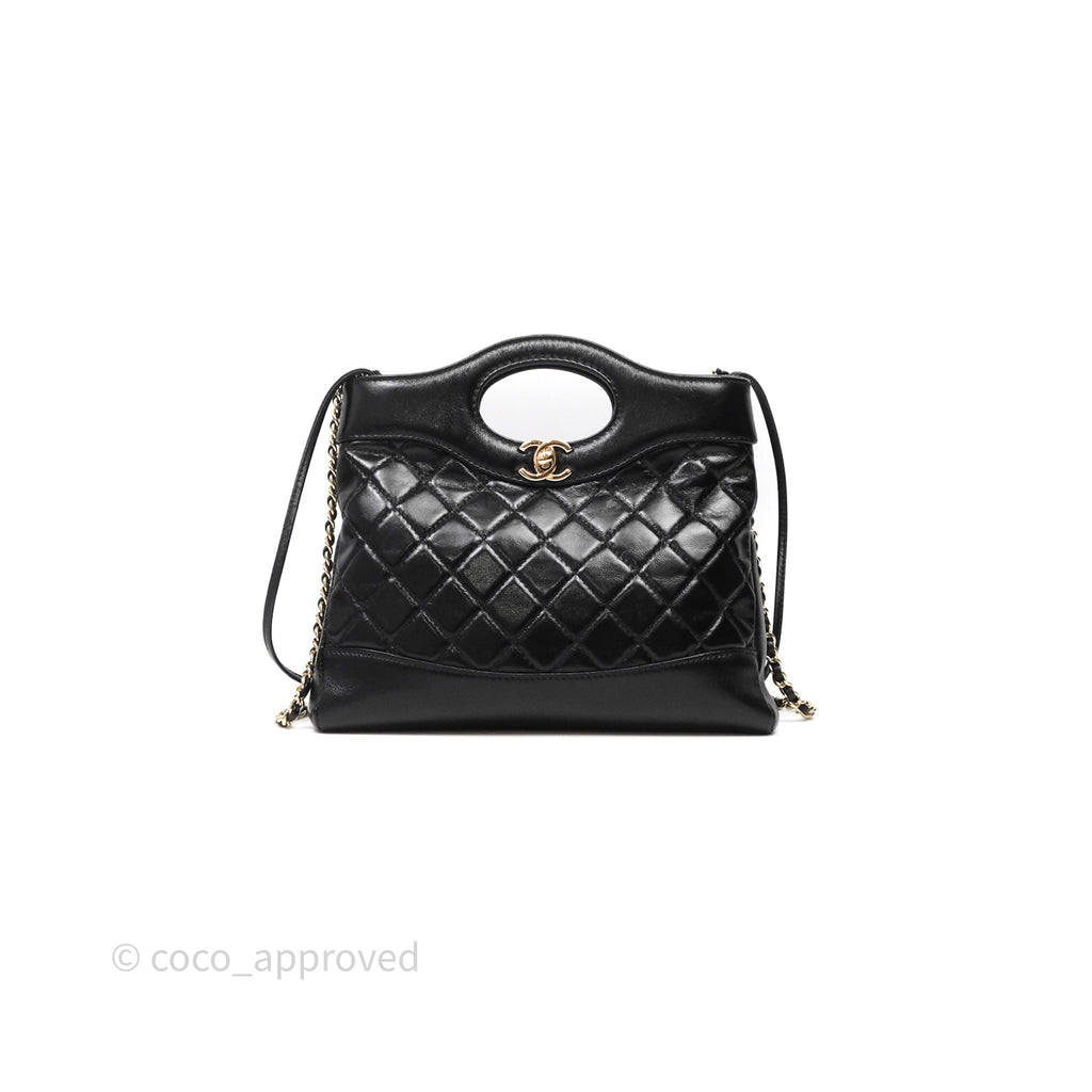 Chanel 31 Small Shopping Bag Shiny Lambskin Black Gold Hardware