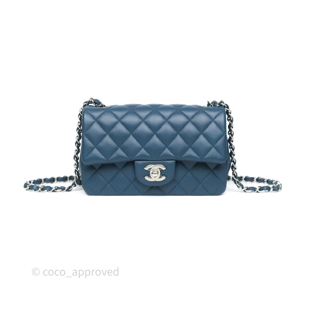 Chanel Quilted Mini Rectangular Navy Lambskin Silver Hardware