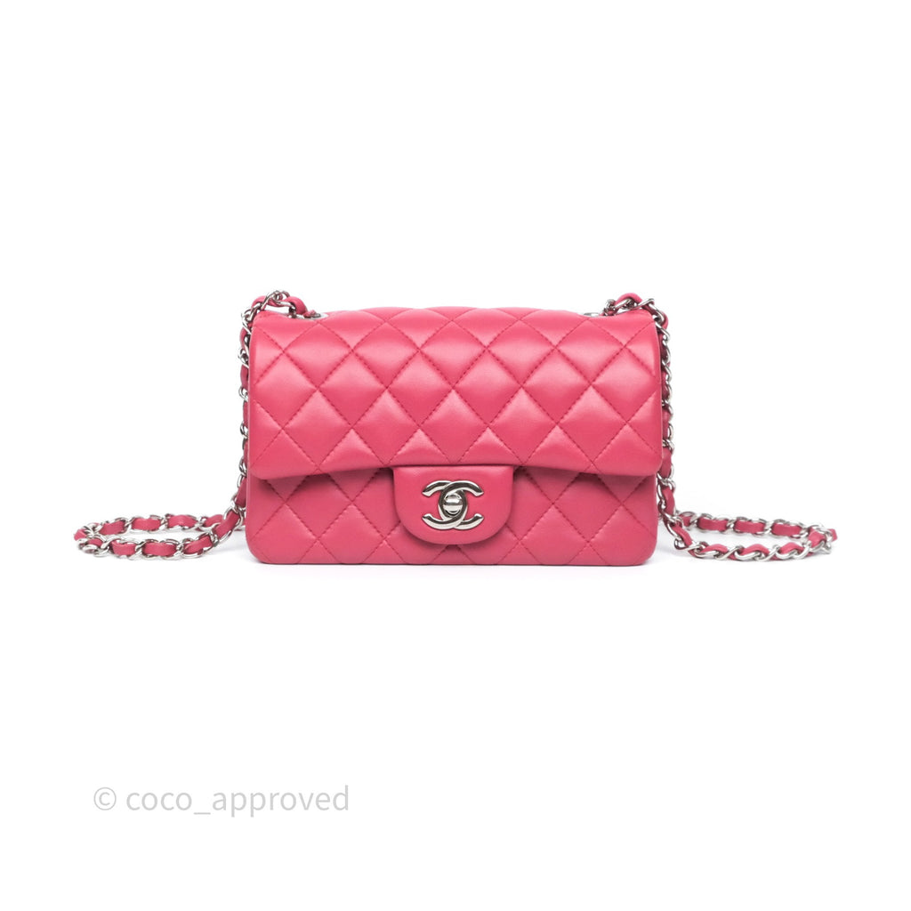 Chanel Quilted Mini Rectangular Dark Pink Lambskin Silver Hardware
